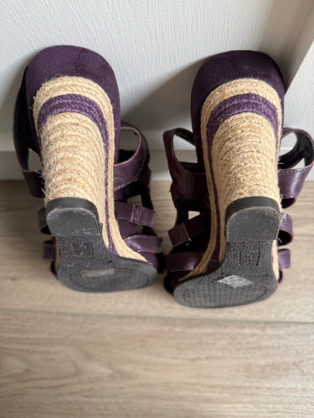 AEROSOLES Plum Leather Espadrille Wedge Sandals - Picture 6 of 8